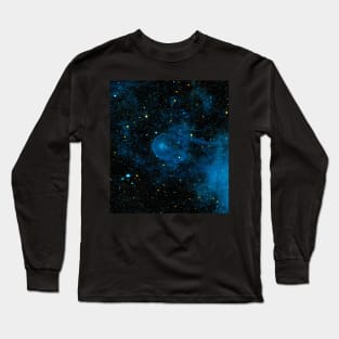 Blue Space Starry Sky Cosmic Theme Glittery Pattern Design Long Sleeve T-Shirt